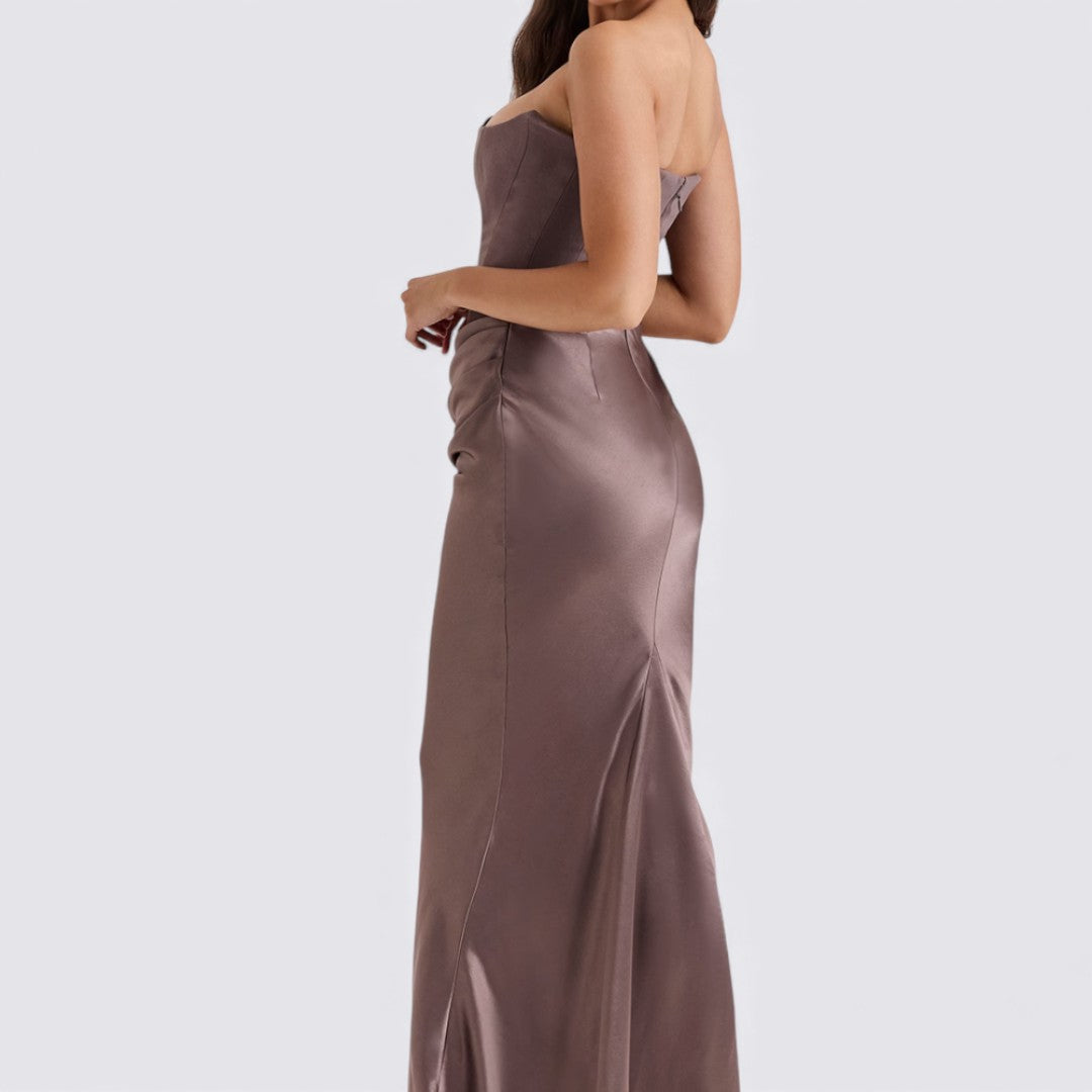 Damen Kleid ohne Ärmel – Trägerloses Kleid – Lang Geschnitten