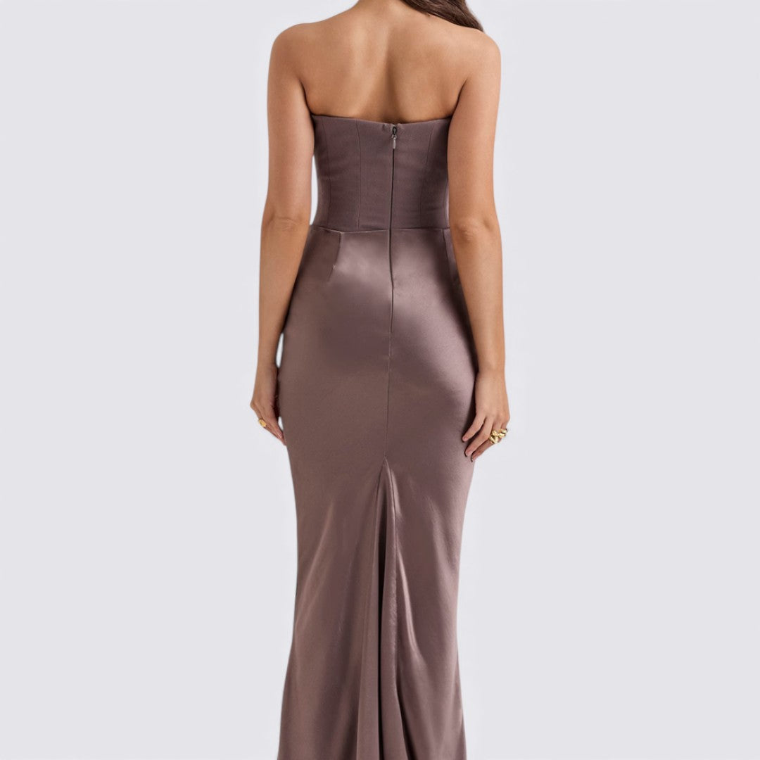 Damen Kleid ohne Ärmel – Trägerloses Kleid – Lang Geschnitten