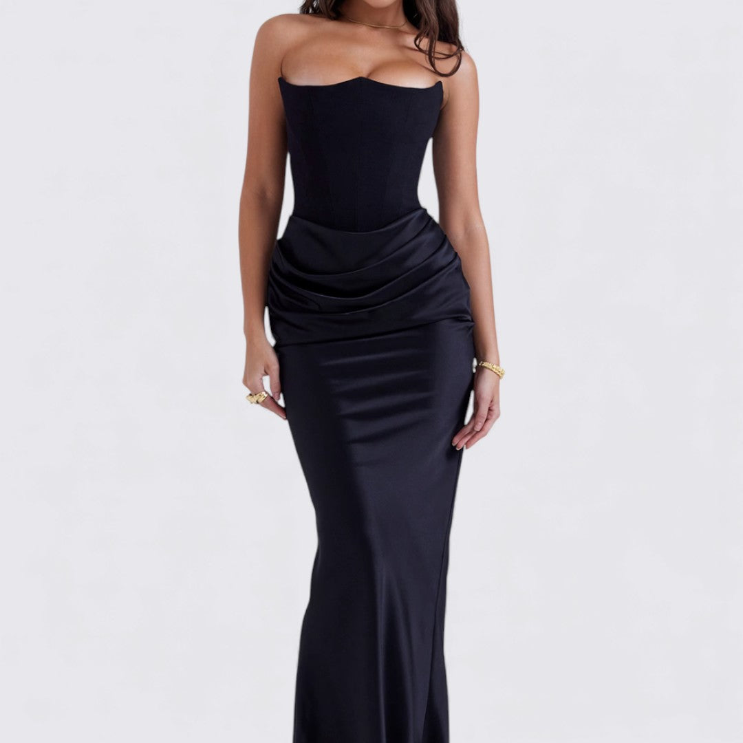 Damen Kleid ohne Ärmel – Trägerloses Kleid – Lang Geschnitten