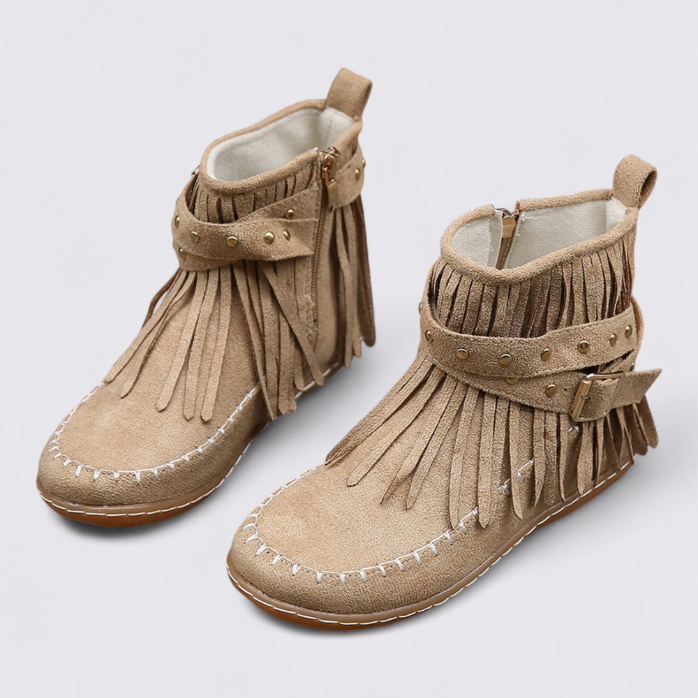 Damen Knöchel Stiefel – Riemen – Fransen Design