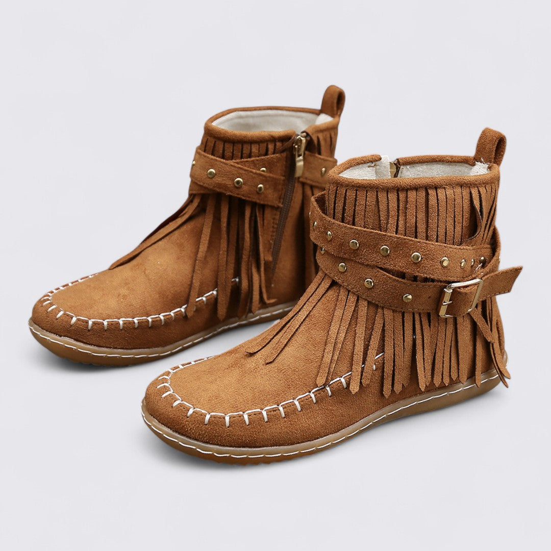 Damen Knöchel Stiefel – Riemen – Fransen Design
