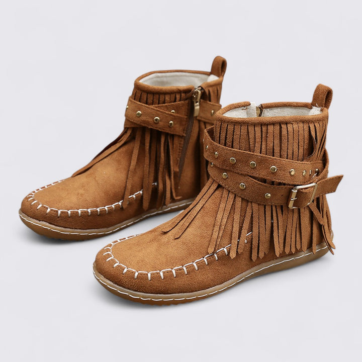 Damen Knöchel Stiefel – Riemen – Fransen Design