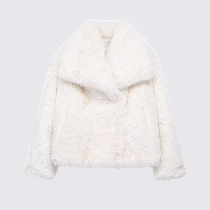 Damen Kurz Mantel – Reverskragen – Kunstfell Optik