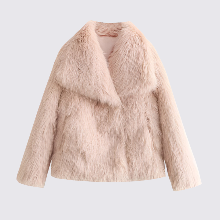 Damen Kurz Mantel – Reverskragen – Kunstfell Optik