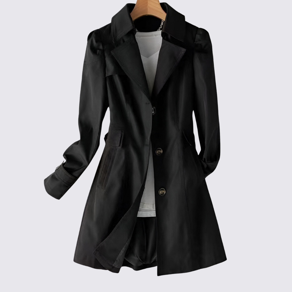 Damen Langarm Mantel mit Knopfleiste – Mit Taschen – Eleganter Schnitt