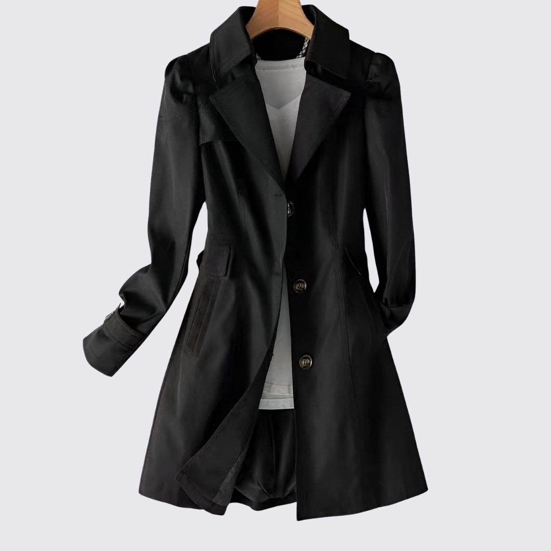 Damen Langarm Mantel mit Knopfleiste – Mit Taschen – Eleganter Schnitt