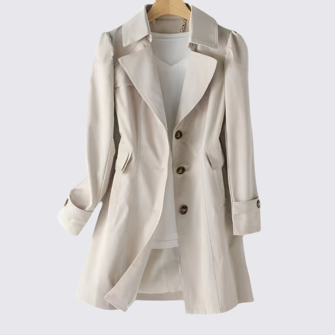 Damen Langarm Mantel mit Knopfleiste – Mit Taschen – Eleganter Schnitt