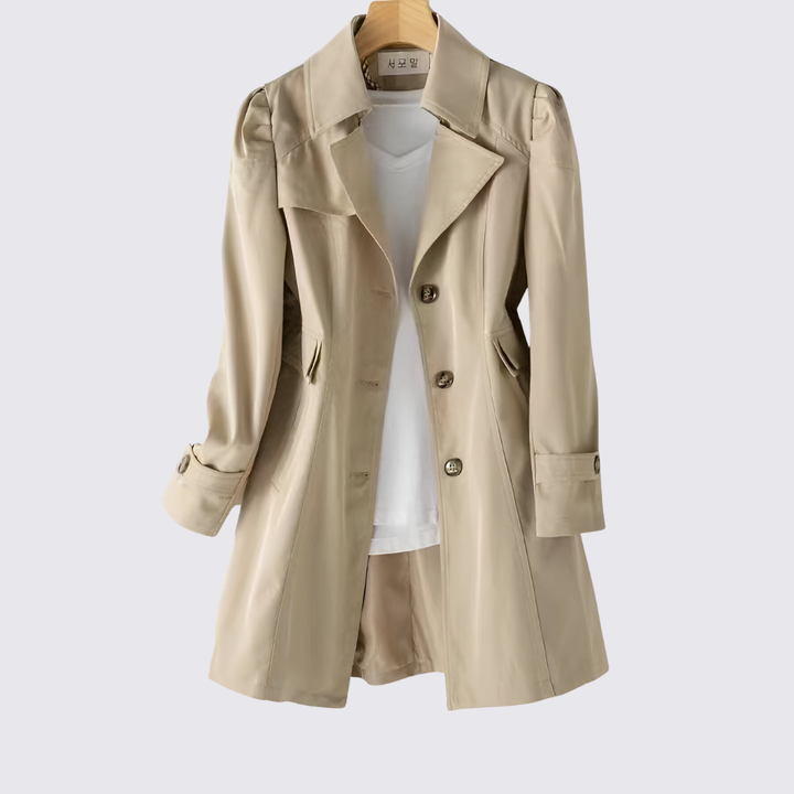 Damen Langarm Mantel mit Knopfleiste – Mit Taschen – Eleganter Schnitt