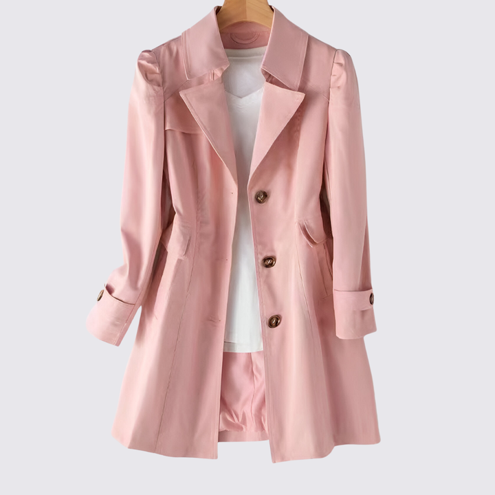 Damen Langarm Mantel mit Knopfleiste – Mit Taschen – Eleganter Schnitt