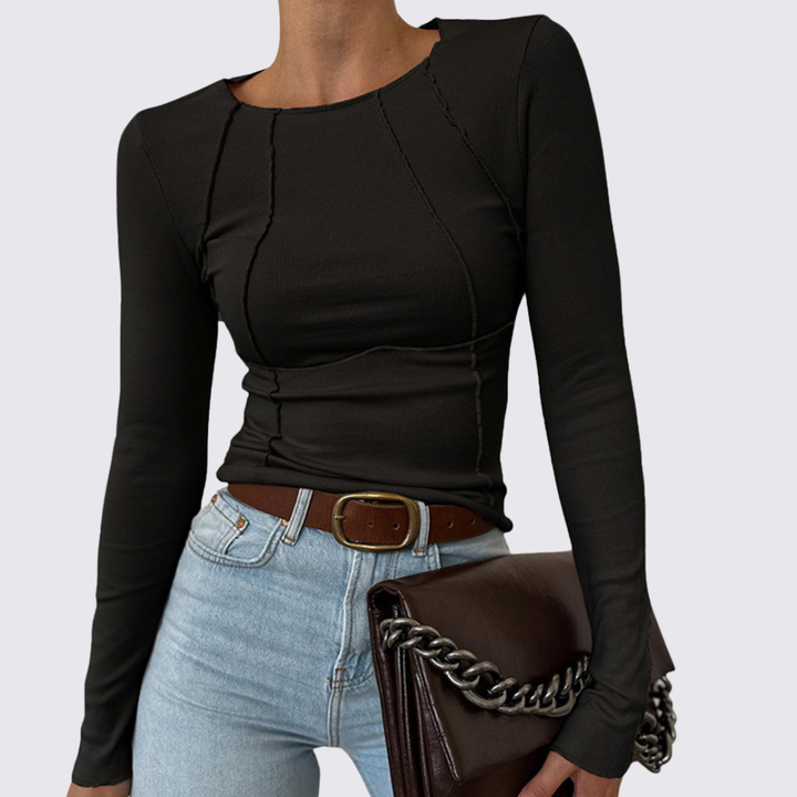 Damen Langarm Oberteil – Rundhals – Gerippt