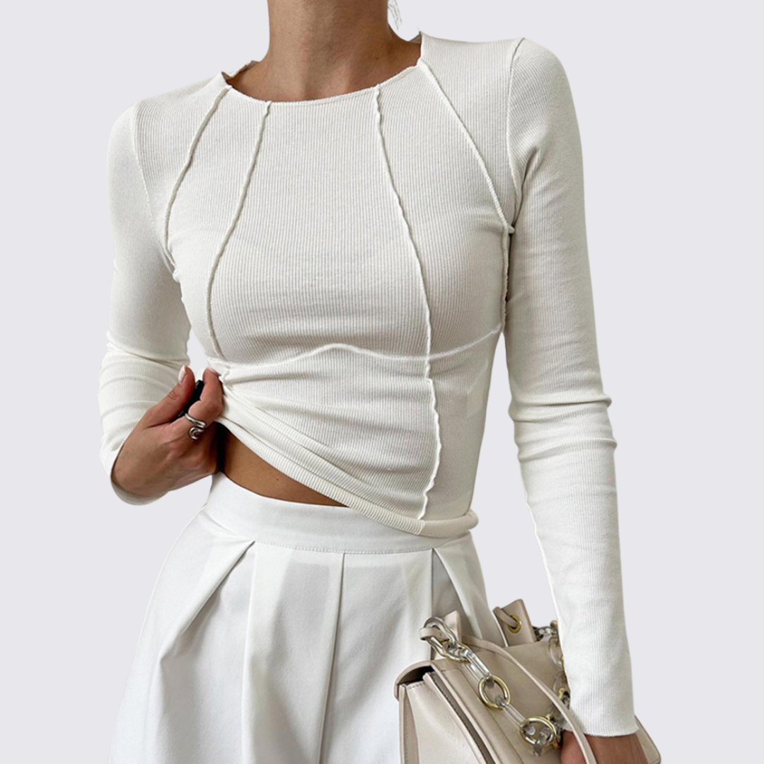 Damen Langarm Oberteil – Rundhals – Gerippt