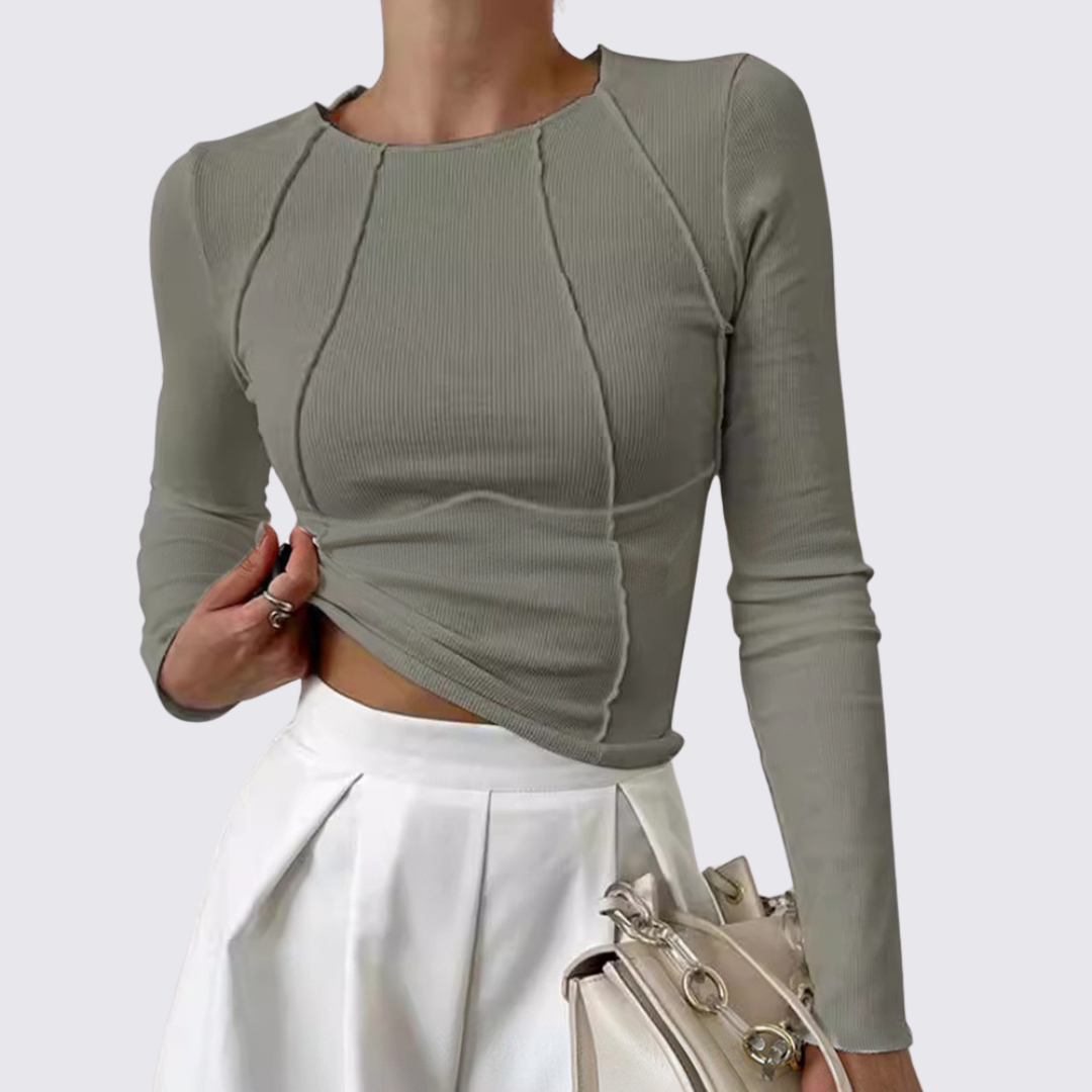Damen Langarm Oberteil – Rundhals – Gerippt