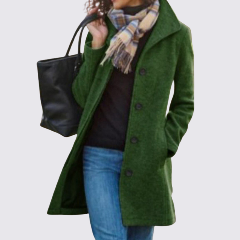 Damen Langer Mantel mit Knopfleiste – Taschen – Klassisch Geschnitten