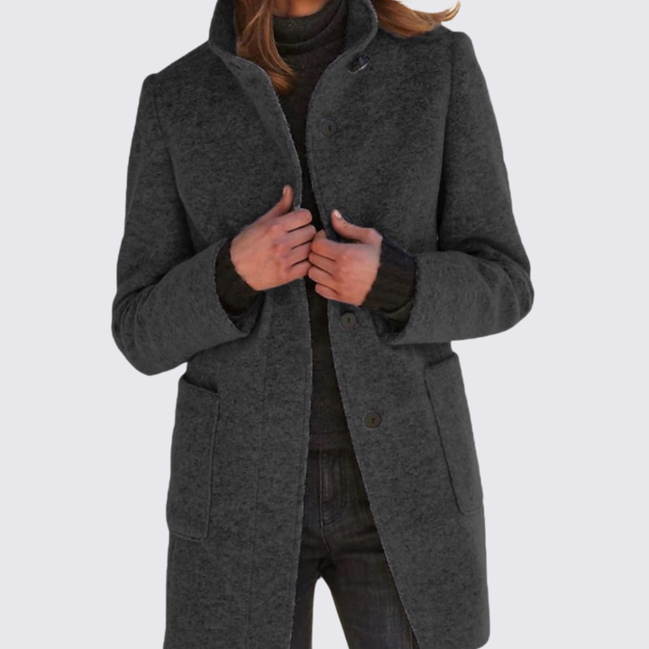 Damen Langer Mantel mit Knopfleiste – Taschen – Klassisch Geschnitten