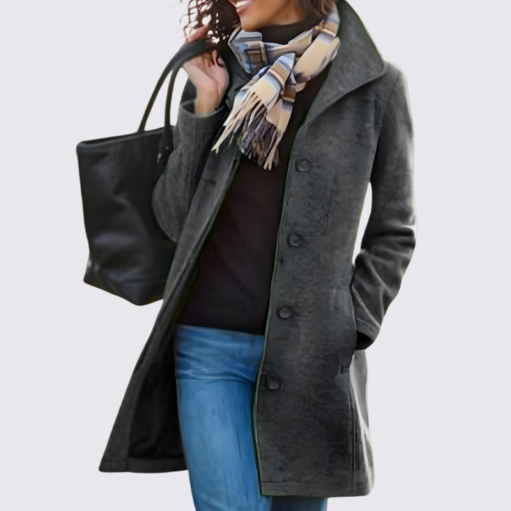 Damen Langer Mantel mit Knopfleiste – Taschen – Klassisch Geschnitten