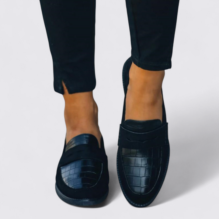 Damen Loafer mit Krokodilmuster – Flache Schuhe – Slip-On Design