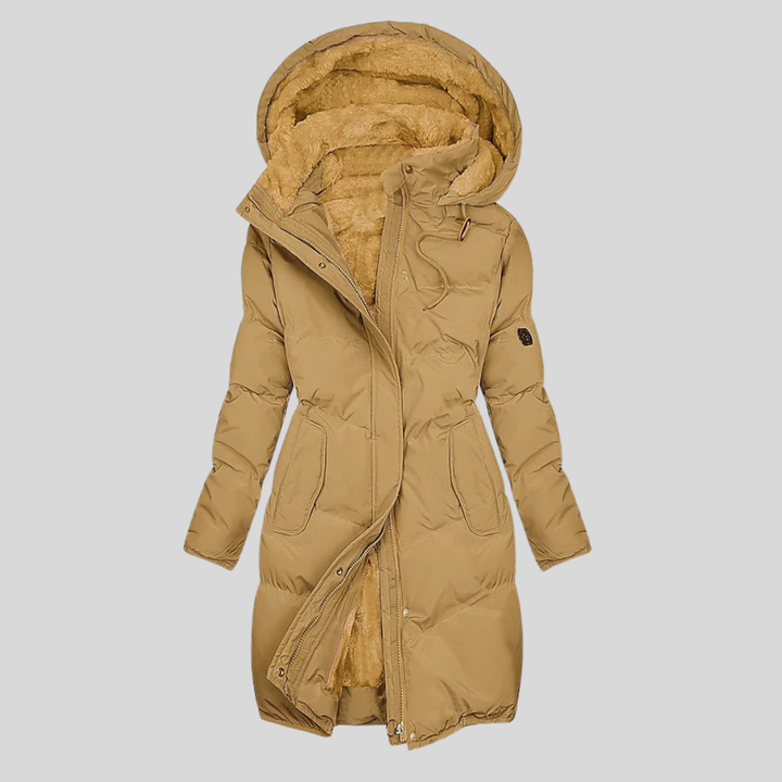 Damen Mantel mit Kapuze – Reißverschluss – Lang Geschnitten