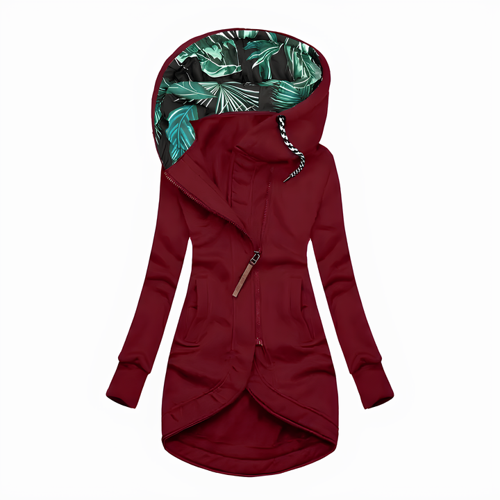 Damen Mantel mit Kapuze – Reißverschluss – Lang Geschnitten