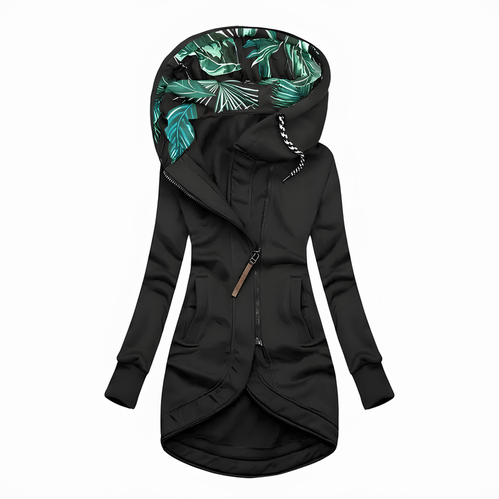 Damen Mantel mit Kapuze – Reißverschluss – Lang Geschnitten