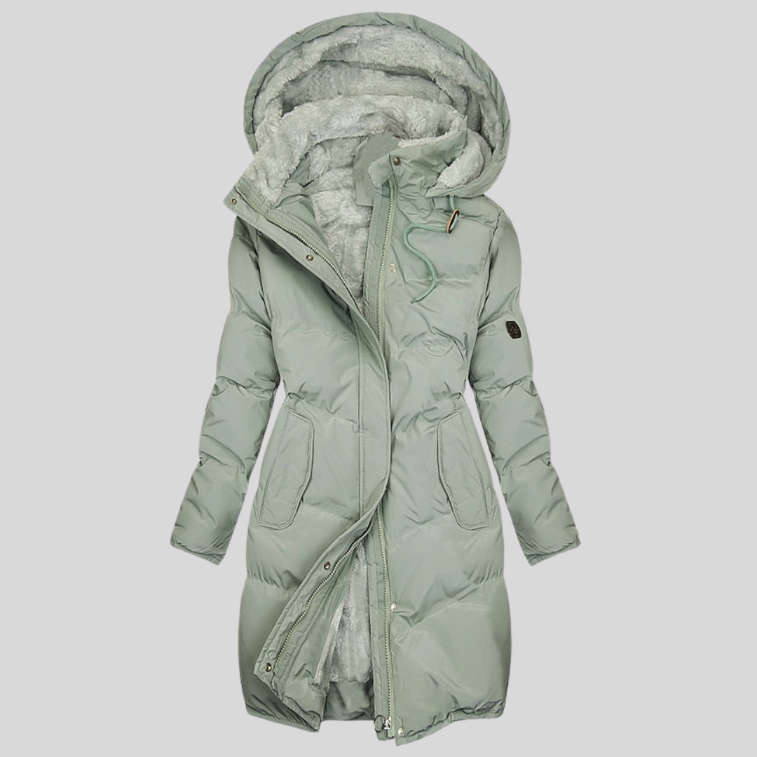 Damen Mantel mit Kapuze – Reißverschluss – Lang Geschnitten