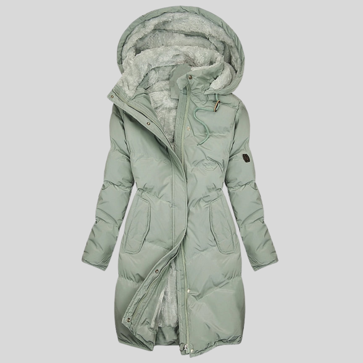 Damen Mantel mit Kapuze – Reißverschluss – Lang Geschnitten