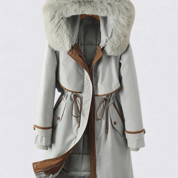 Damen Mantel mit Kapuze – Reißverschluss – Mit Fellkragen