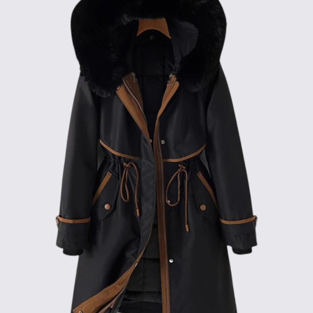 Damen Mantel mit Kapuze – Reißverschluss – Mit Fellkragen