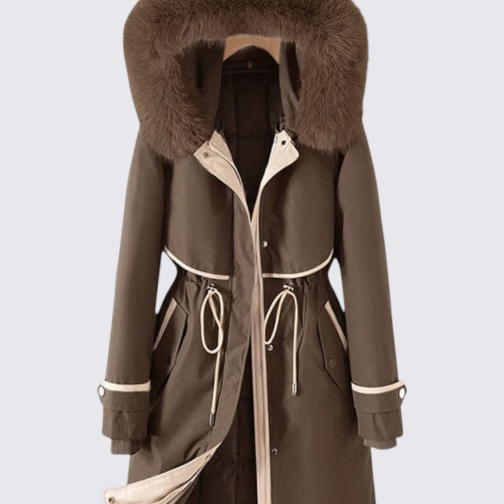 Damen Mantel mit Kapuze – Reißverschluss – Mit Fellkragen