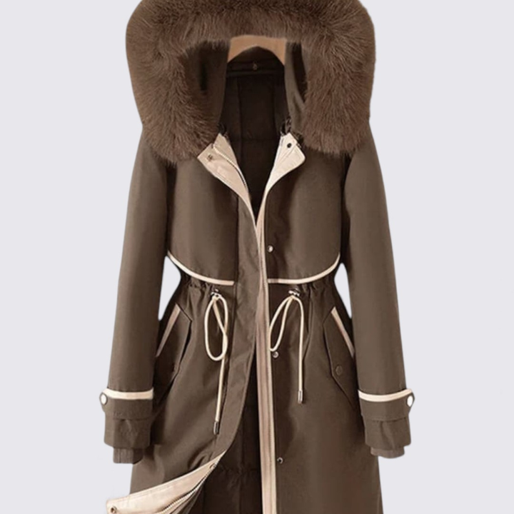 Damen Mantel mit Kapuze – Reißverschluss – Mit Fellkragen