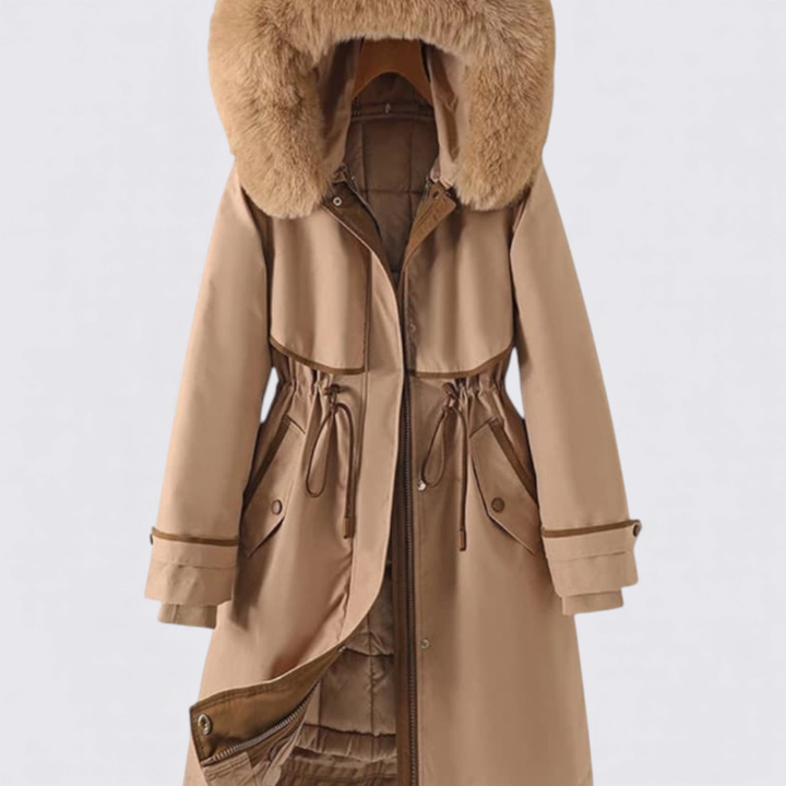 Damen Mantel mit Kapuze – Reißverschluss – Mit Fellkragen