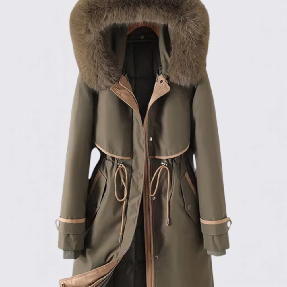 Damen Mantel mit Kapuze – Reißverschluss – Mit Fellkragen