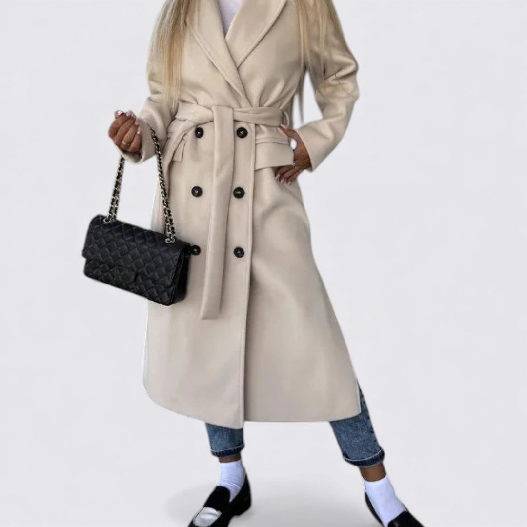 Damen Mantel mit Knöpfen – Langarm Mantel – Langer Schnitt