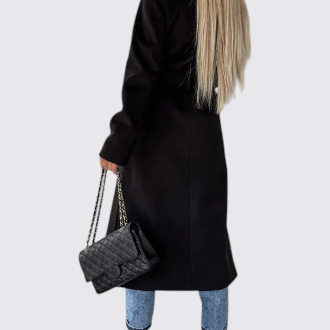 Damen Mantel mit Knöpfen – Langarm Mantel – Langer Schnitt