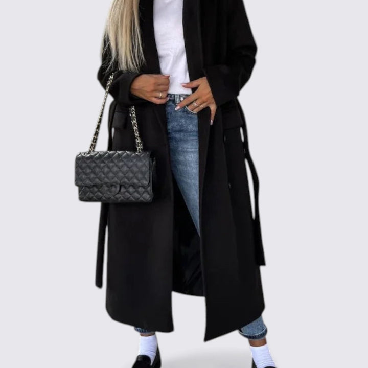 Damen Mantel mit Knöpfen – Langarm Mantel – Langer Schnitt