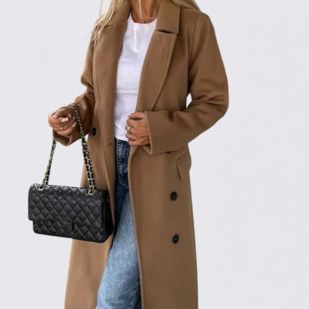 Damen Mantel mit Knöpfen – Langarm Mantel – Langer Schnitt