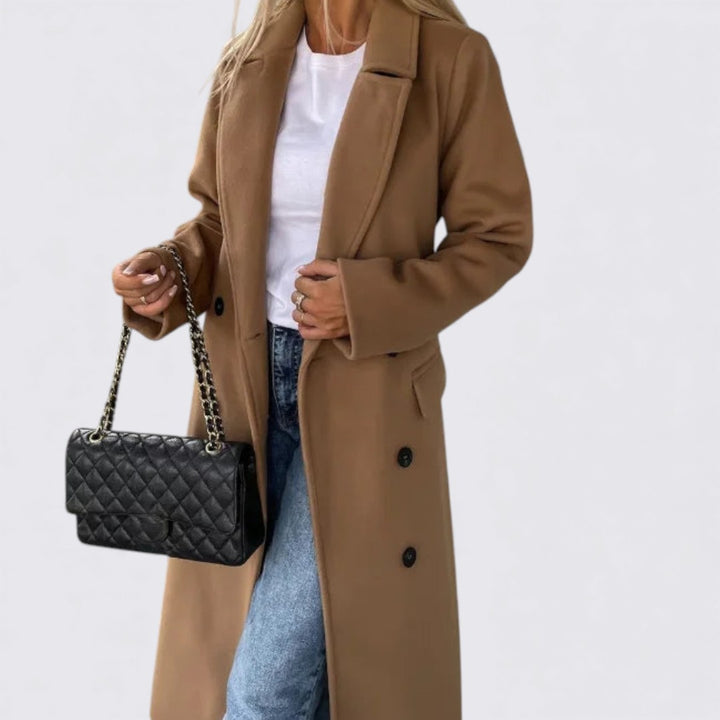 Damen Mantel mit Knöpfen – Langarm Mantel – Langer Schnitt