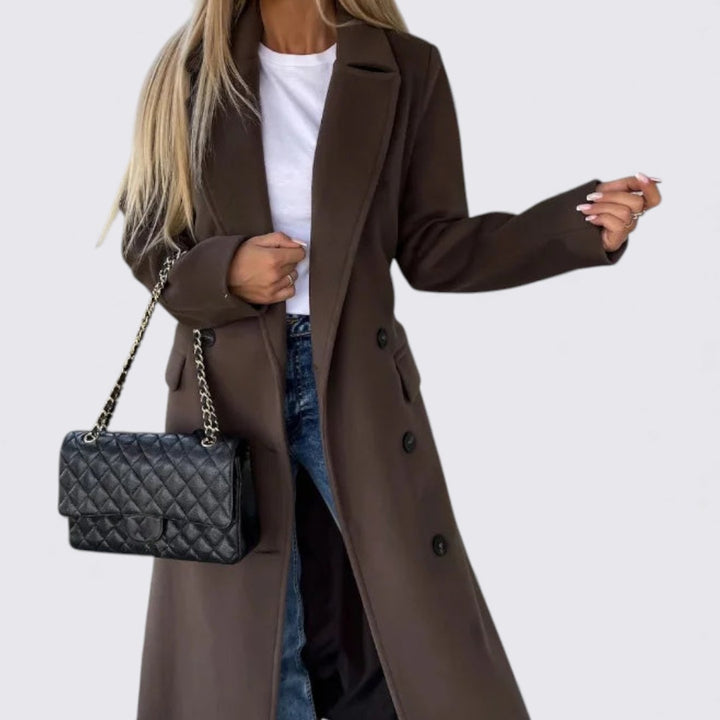 Damen Mantel mit Knöpfen – Langarm Mantel – Langer Schnitt