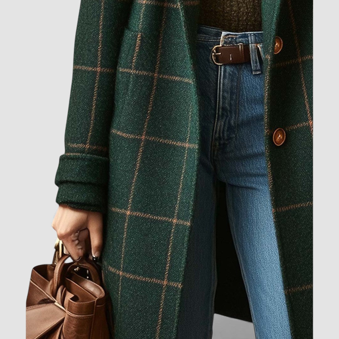 Damen Mantel mit Knopfleiste - Karierter Mantel - Karo Muster