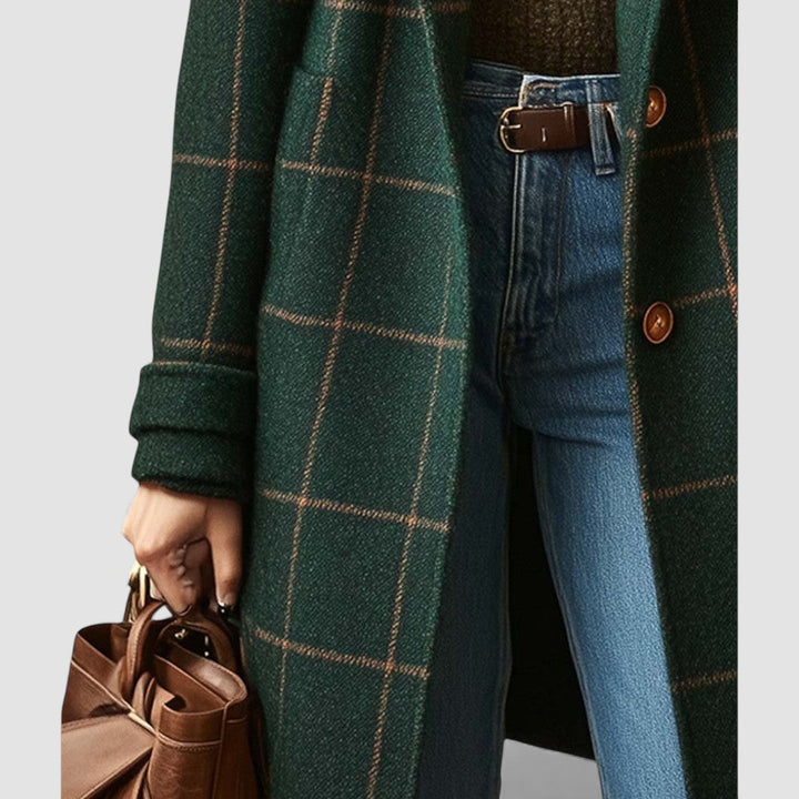 Damen Mantel mit Knopfleiste - Karierter Mantel - Karo Muster