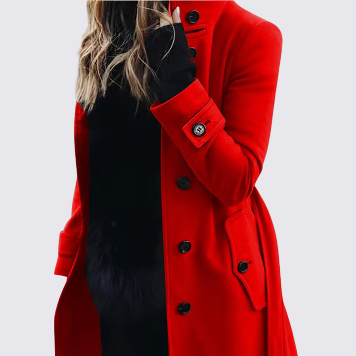 Damen Mantel mit Knopfleiste – Klassischer Mantel – Lang Geschnitten