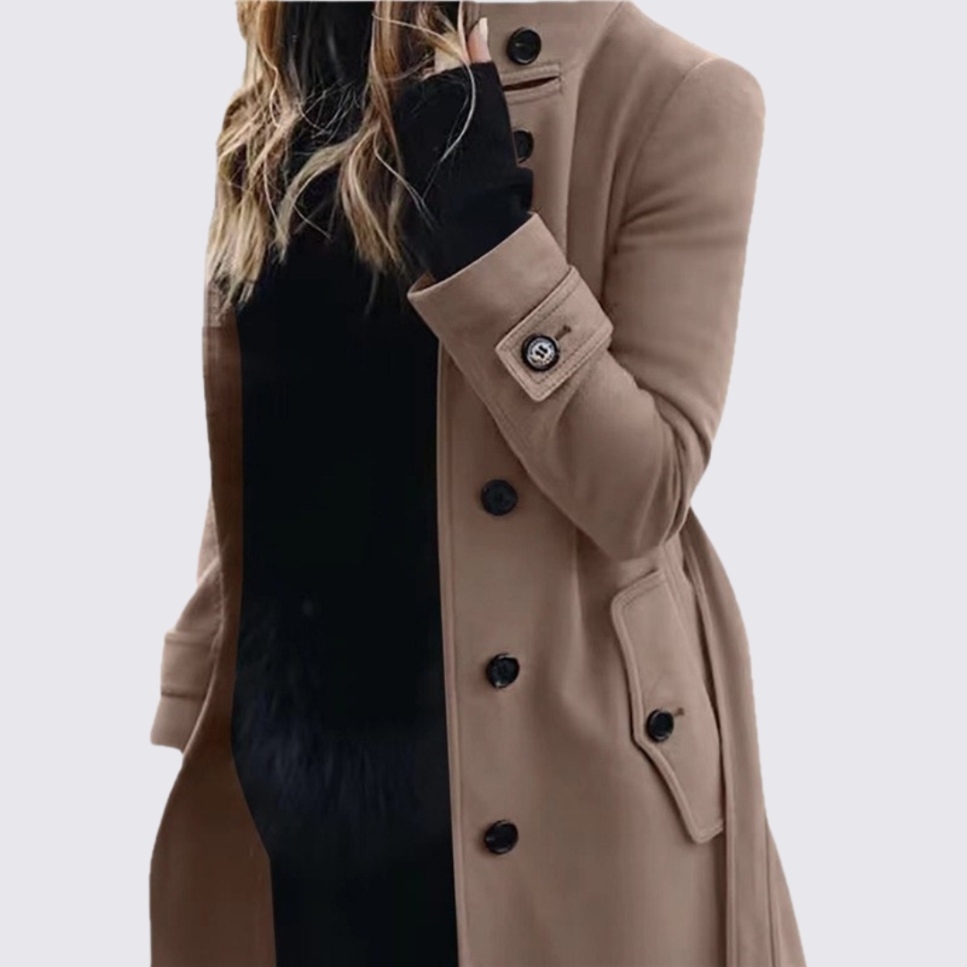 Damen Mantel mit Knopfleiste – Klassischer Mantel – Lang Geschnitten
