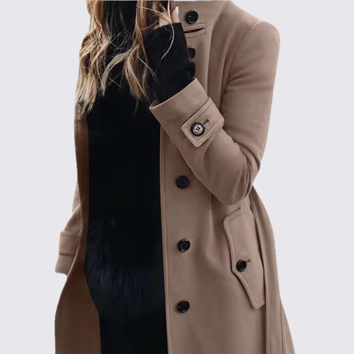 Damen Mantel mit Knopfleiste – Klassischer Mantel – Lang Geschnitten