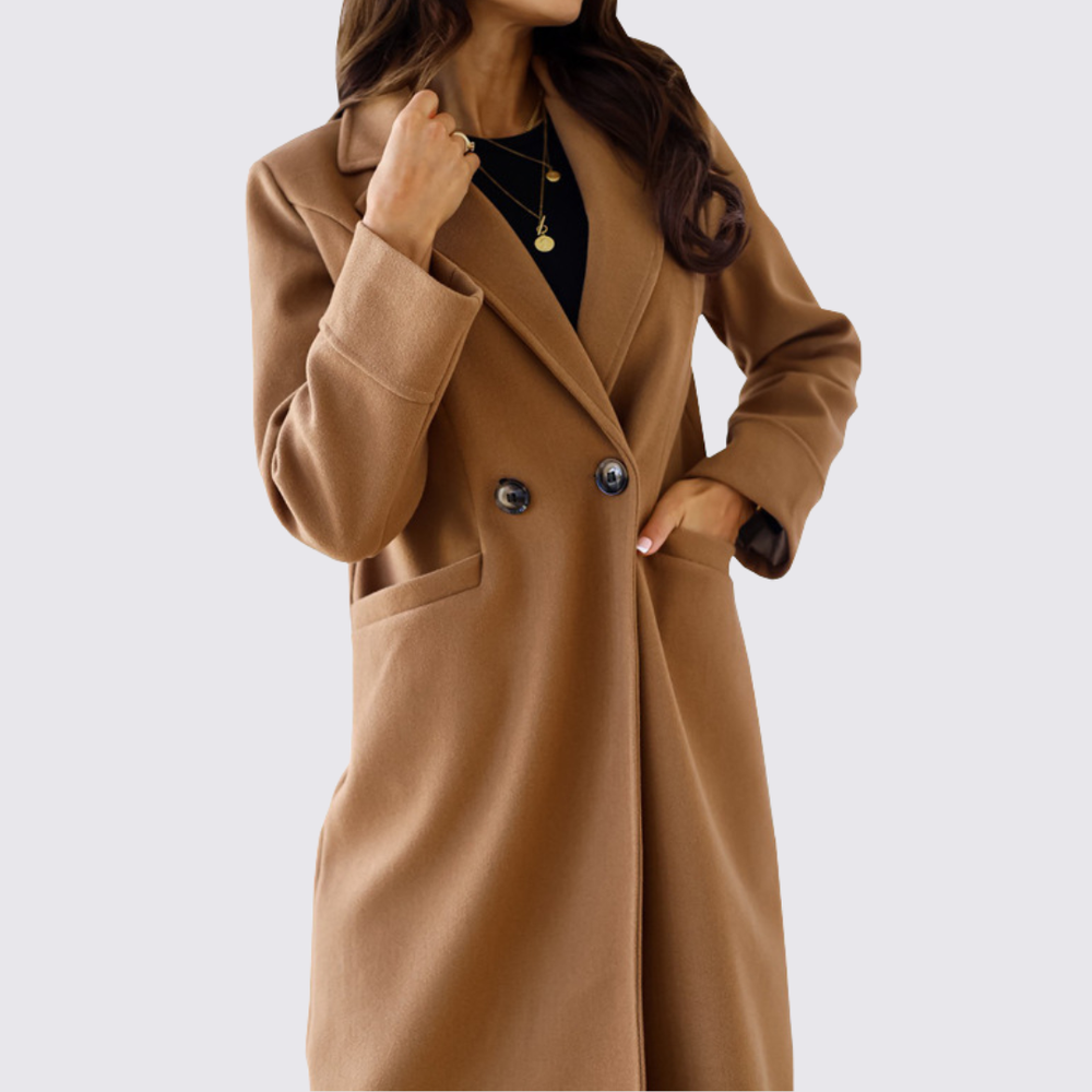 Damen Mantel mit Knopfleiste – Lang Geschnitten – Elegant mit Taschen