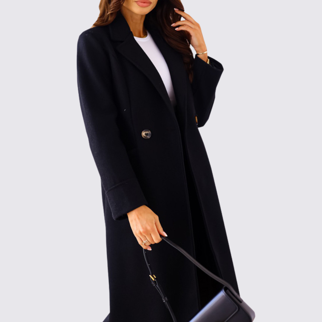 Damen Mantel mit Knopfleiste – Lang Geschnitten – Elegant mit Taschen