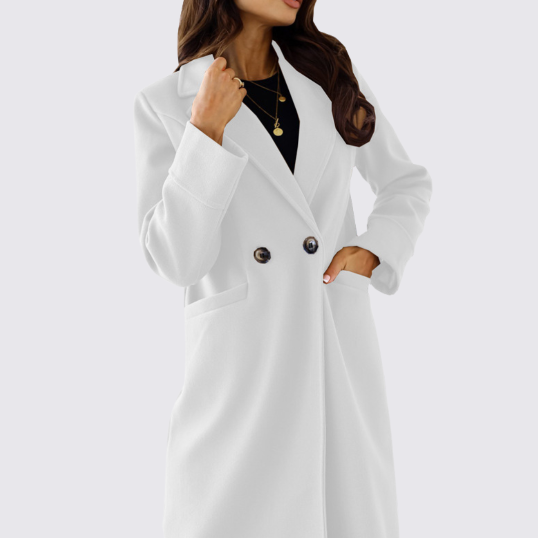 Damen Mantel mit Knopfleiste – Lang Geschnitten – Elegant mit Taschen