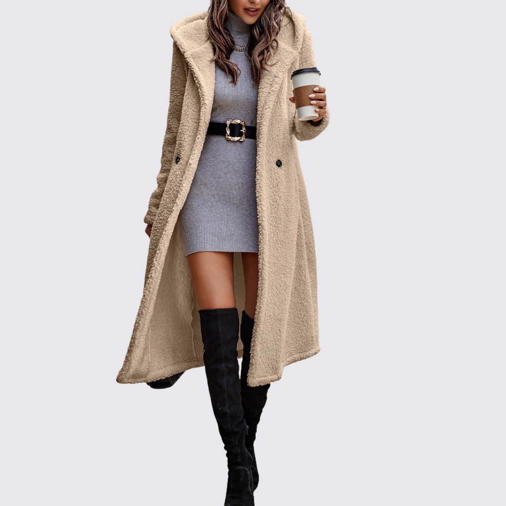 Damen Mantel mit Knopfleiste – Teddy Mantel – Lang Geschnitten