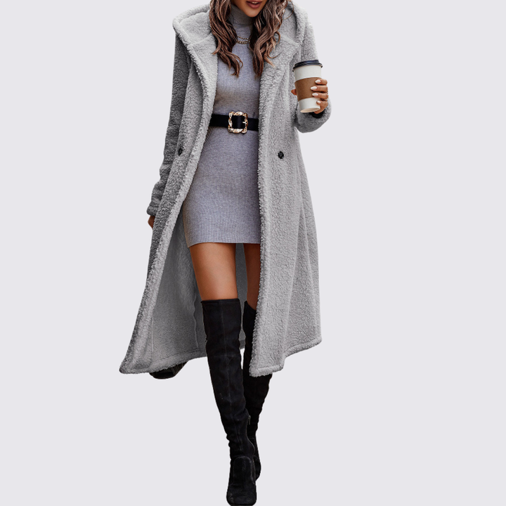 Damen Mantel mit Knopfleiste – Teddy Mantel – Lang Geschnitten