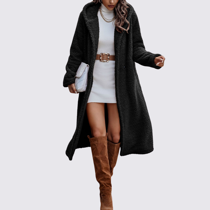 Damen Mantel mit Knopfleiste – Teddy Mantel – Lang Geschnitten