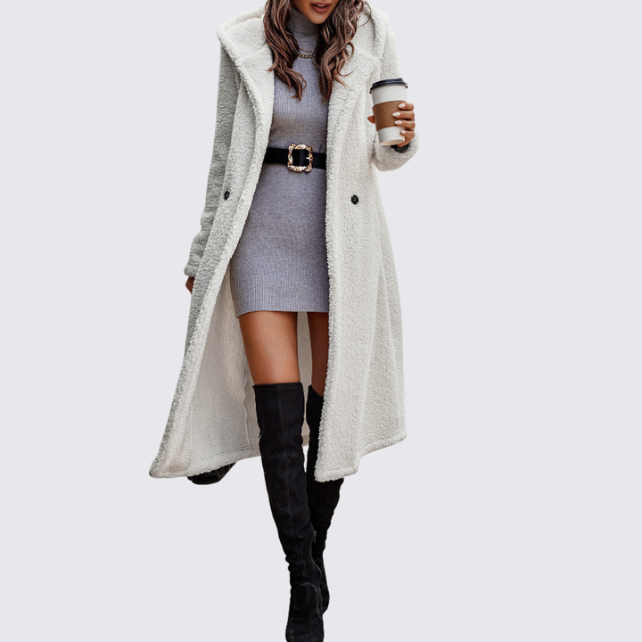 Damen Mantel mit Knopfleiste – Teddy Mantel – Lang Geschnitten