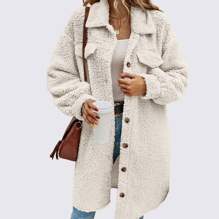Damen Mantel mit Knopfleiste – Teddy Mantel – Mit Brusttaschen